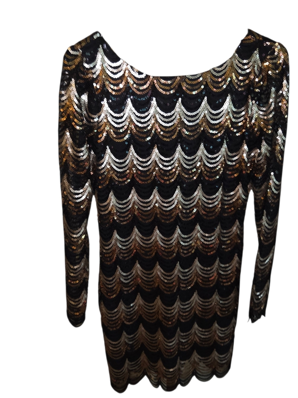 Charlotte Russe Black, Gold & Silver Sequin Long Sleeve Shift Dress